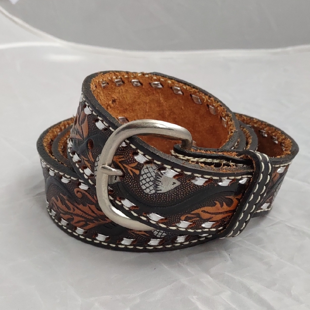 Stylish Brown and Black Leather Belt